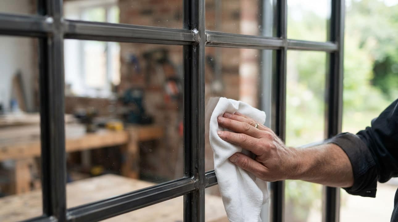 window-cleaning-belcaro-image Steel casement window detail during cleaning at a Belcaro home
