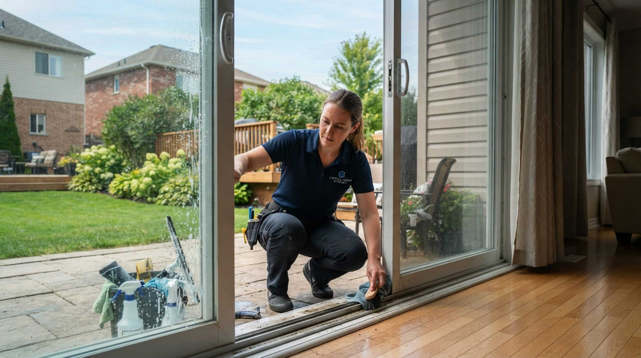 window-cleaning-utah-park-image Woman cleaning sliding glass door track